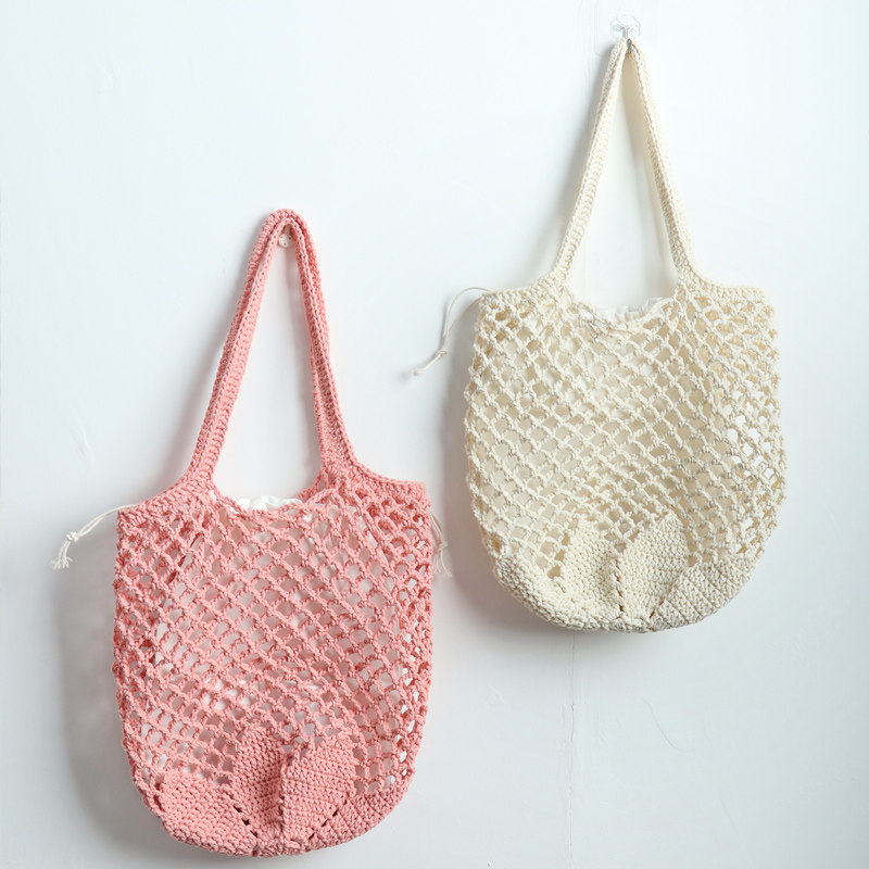 夏日花底镂空渔网包 空心棉线钩针编织包包教程材料包 diy编织