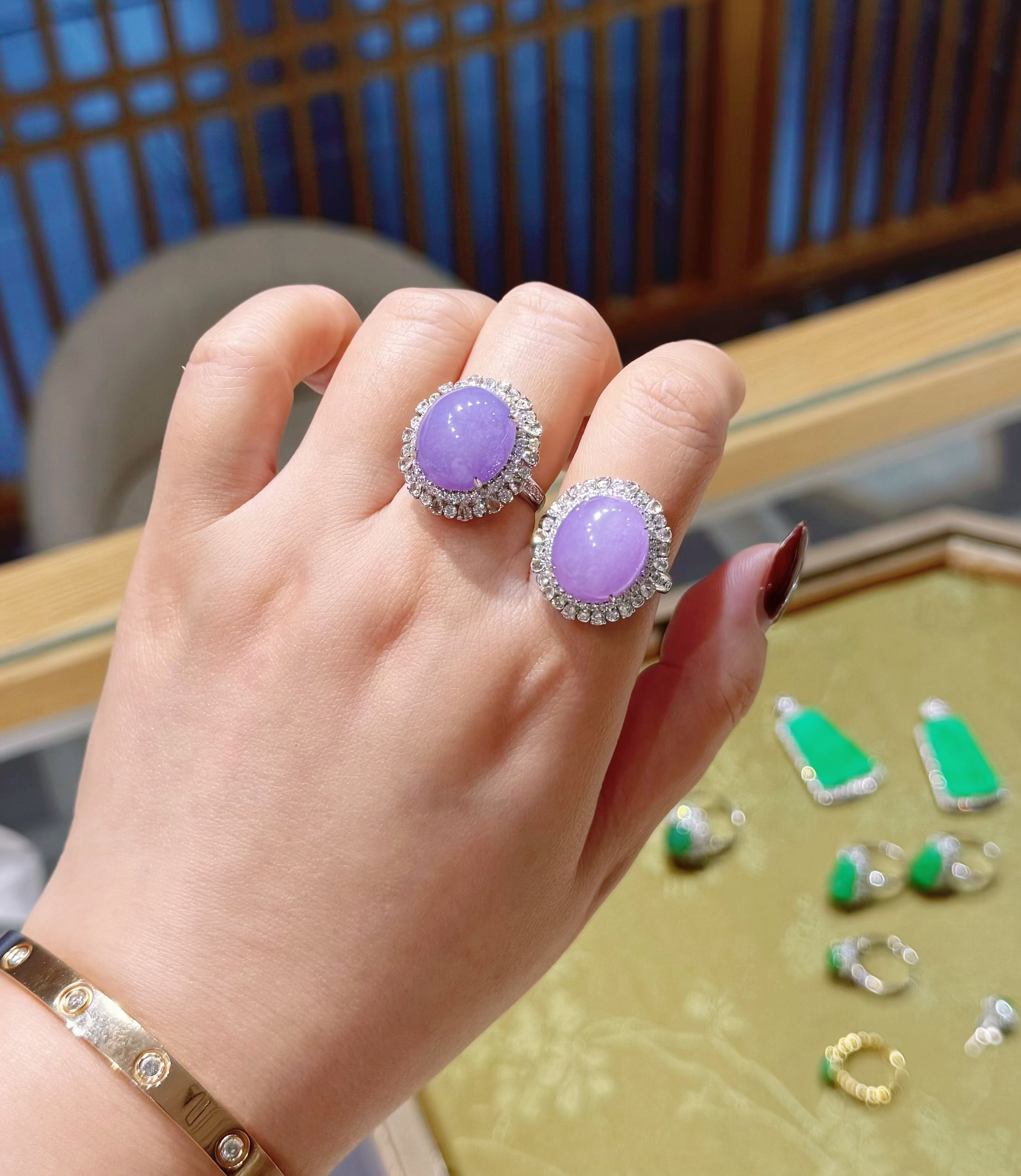 天然A货翡翠戒指紫罗兰带证书送老婆/妈妈节日礼物/珠宝定制