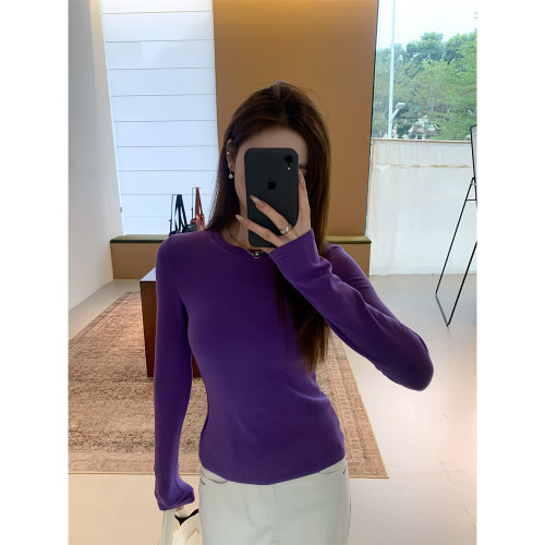 OTee正肩圆领长袖t恤女