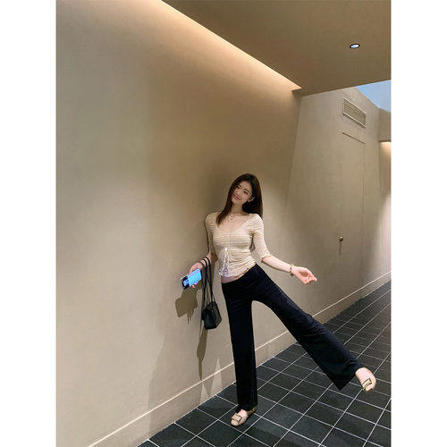 AELYNN黑色松弛显瘦直筒休闲裤