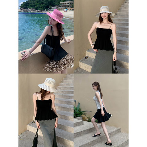 AELYNN韩系天丝黑色吊带背心女