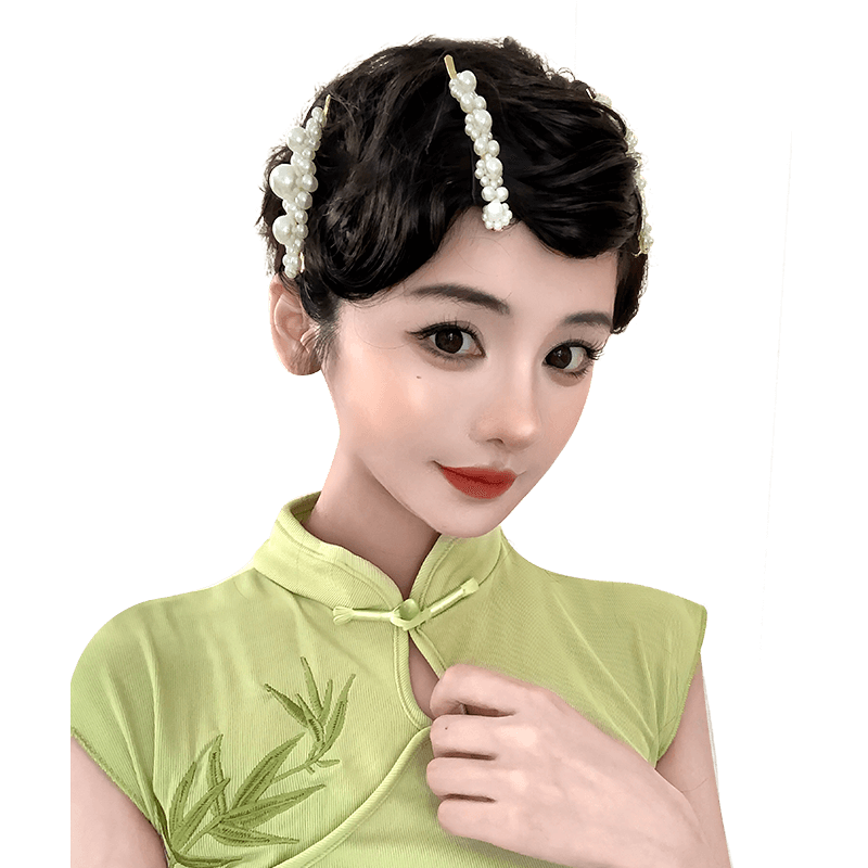 民国风仿真发手推波卷刘海女假发刘海片
