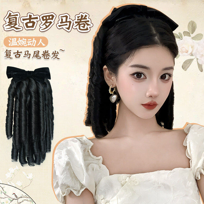 180g油条卷蝴蝶结假发罗马卷假发公主卷民国复古马尾螺旋卷弹簧卷,美发护发/假发,马尾,淘宝优惠券,粉丝福利购,淘宝优惠卷