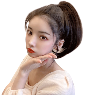 超短马尾假发女 抓夹式短款直发假马尾 网红微卷自然辫子仿真假发