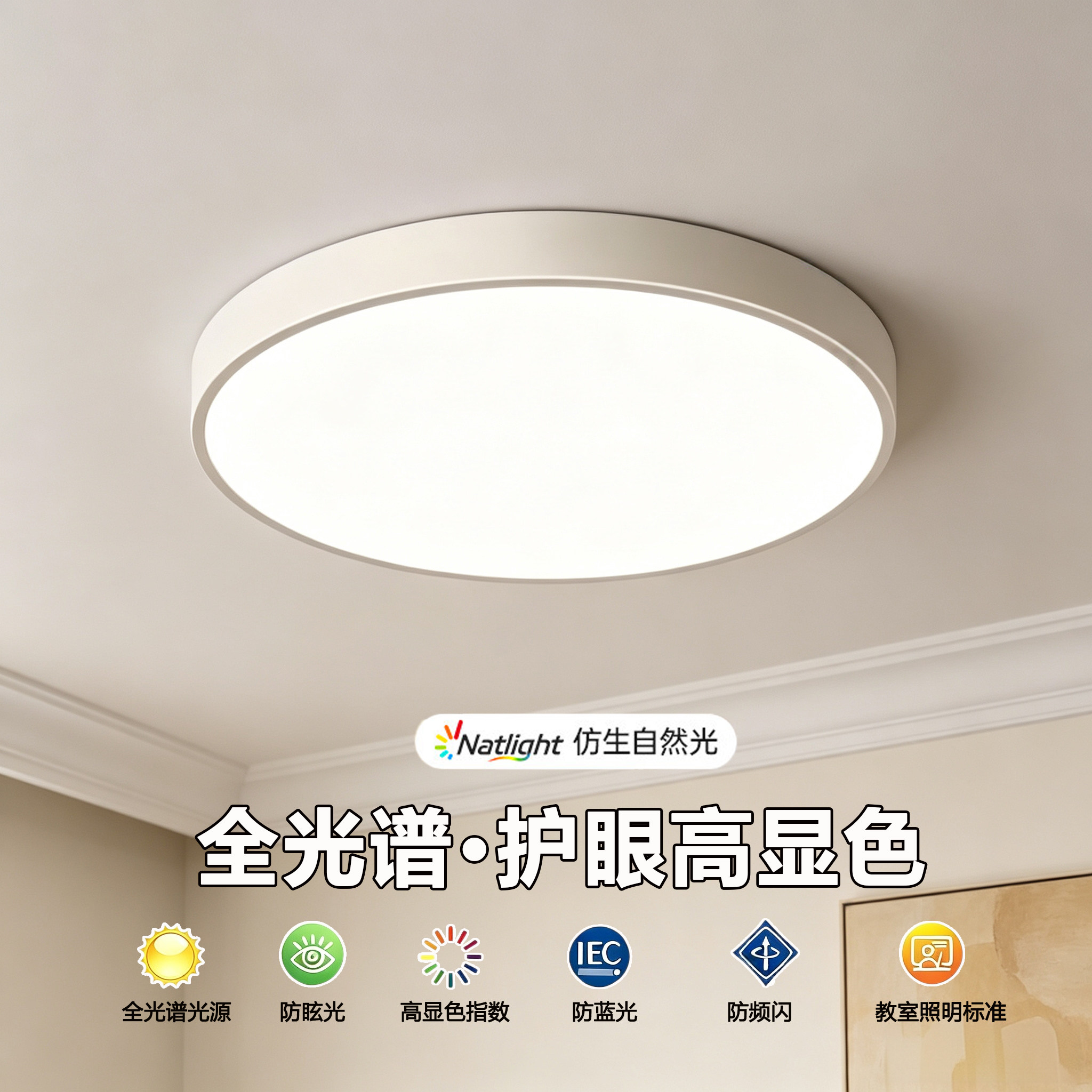 极简风格全光谱护眼家用吸顶灯图片
