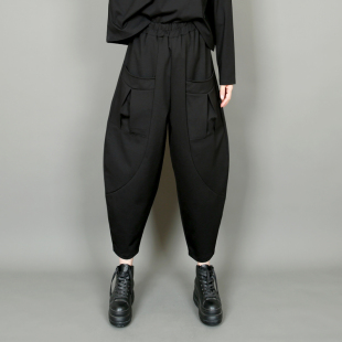 休闲长裤 原创口袋设计小脚哈伦裤 马裤 弹力松紧腰垮裤 2026春秋韩版