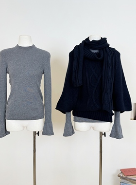 M.Y原创设计 设计秋冬款慵懒风双色宽松毛针织衫女简约套头上衣