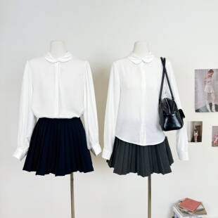 天丝醋酸混纺内搭娃娃领衬衣上衣女 衬衫 M.Y原创设计 交叠领法式