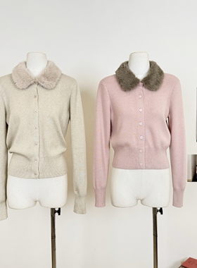 M.Y原创设计 可拆卸小翻领毛领针织毛衣开衫小外套女