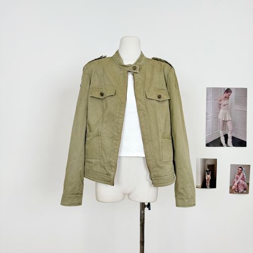 M.Y原创设计 美式VTG妮味复古做旧机车短外套女立领工装夹克