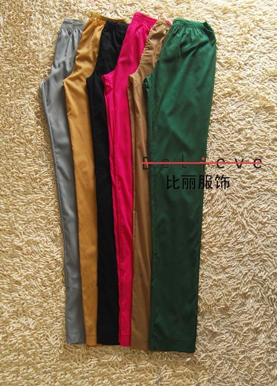 春夏弹力桑蚕丝薄款打底裤大码时尚漂亮糖果色 长裤小脚裤多色女