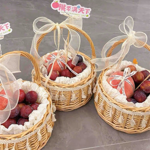 教师节礼篮开学季谢师恩送老师礼物节日D IY桃李水果编织手提篮子