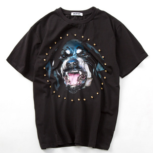 短袖 2020夏装 闪亮镶钻狗头动物头像情侣装 欧美潮牌时尚 T恤潮t 新款