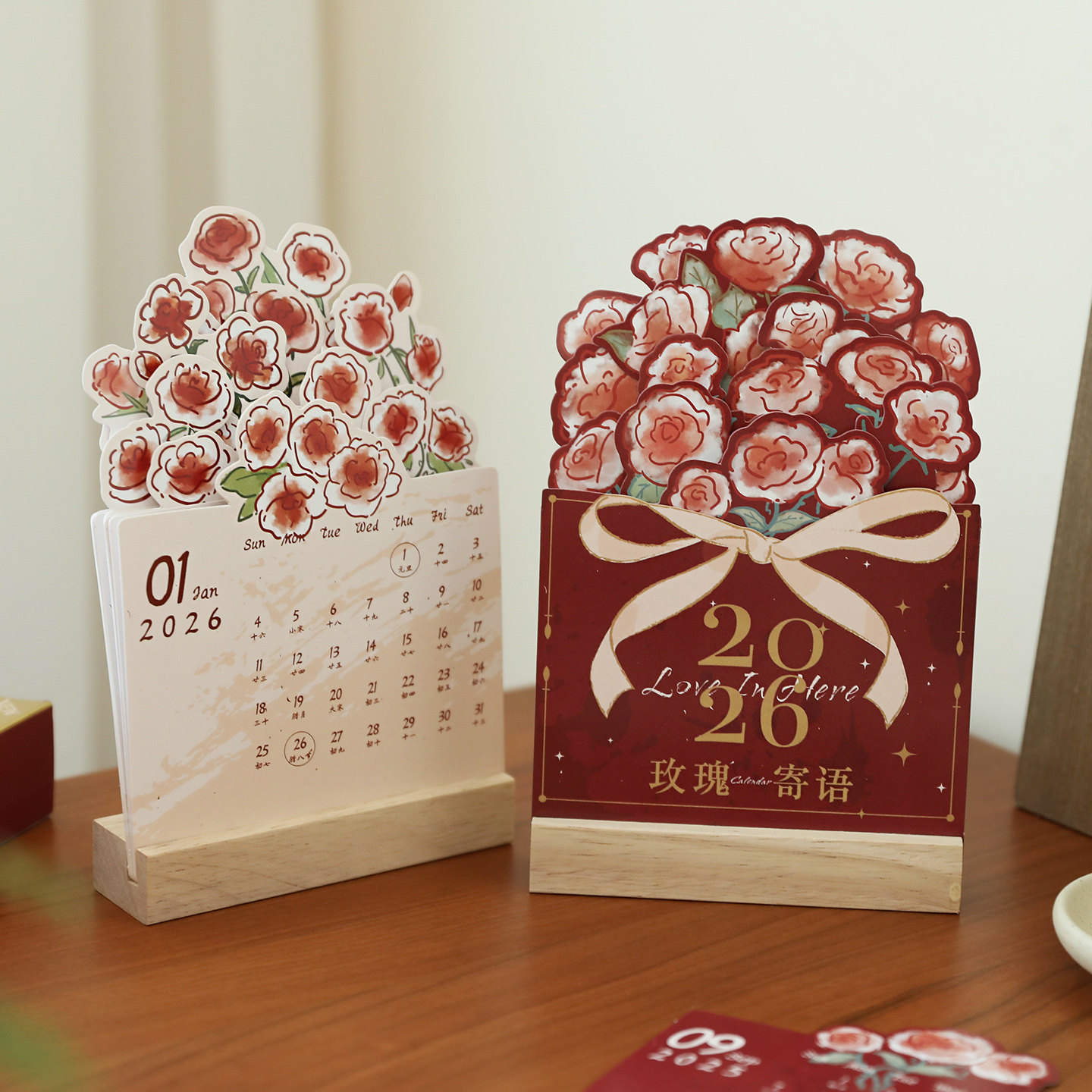 小日子不翻篇 新年礼物2026台历 玫瑰花期日历复古桌面摆件