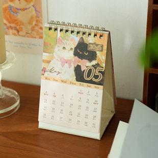 小日子不翻篇 复古小狗桌面日历摆件月历 2026年猫咪日记插画台历