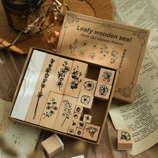 小日子不翻篇 复古草木花卉木质印章 植物素材手帐diy橡皮套装印