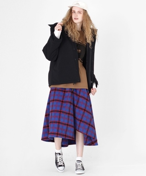 秋季高腰不规则格子半身裙