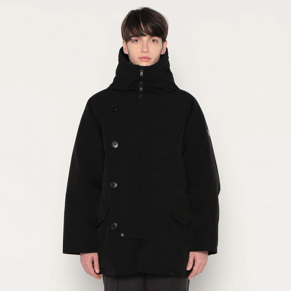 复古连帽户外中长款防水羽绒服