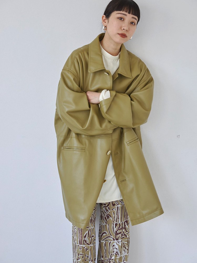 todayful休闲宽松直筒中长款皮衣