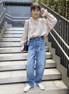 日单2025秋季新款全棉水洗磨白高腰宽松复古牛仔裤SPICK AND SPAN