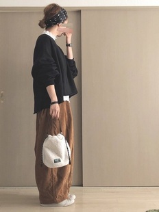 HARVESTY 全棉水洗松紧高腰复古阔腿灯芯绒休闲裤 日单2025秋季 新款