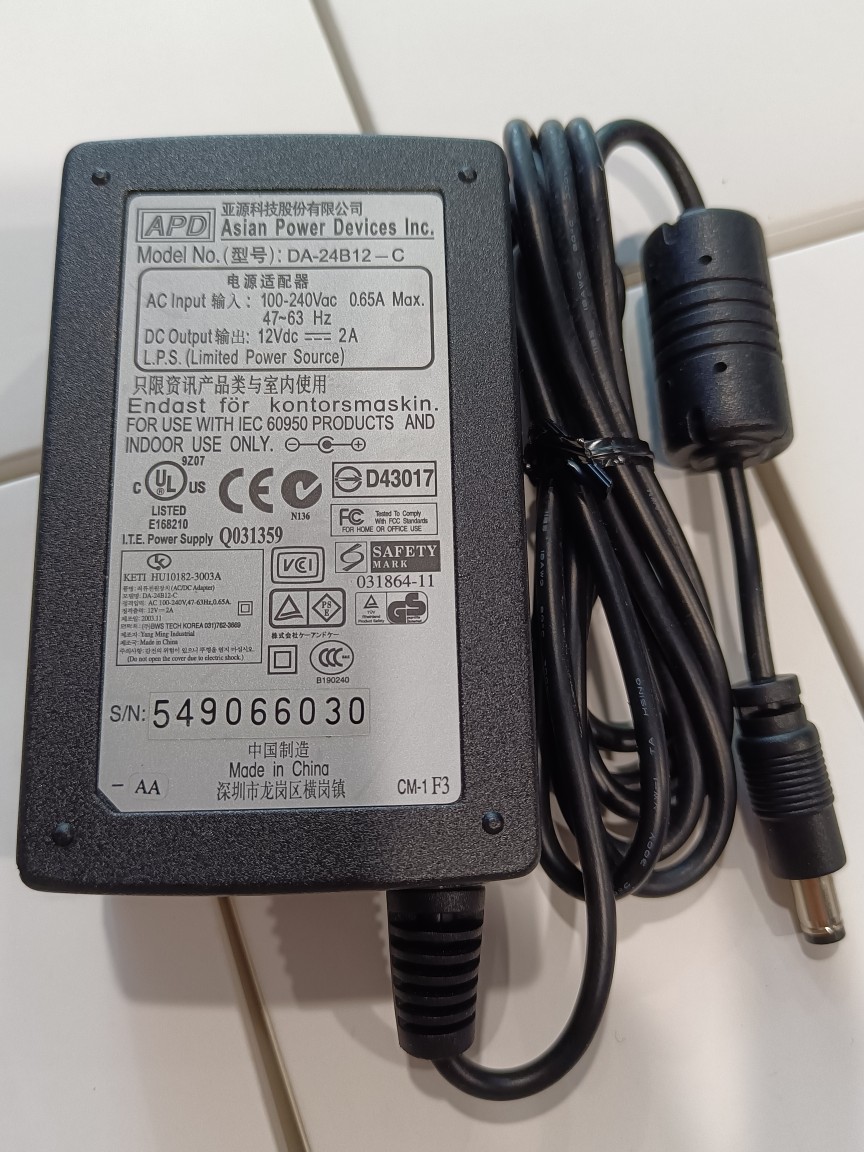 台湾原装APD 亚源 12V2A 电源适配器 WA-24E12 希捷移动硬盘电源