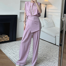 Lang Y 小众高级设计感马甲上衣宽松阔腿西装裤围裙三件套套装女