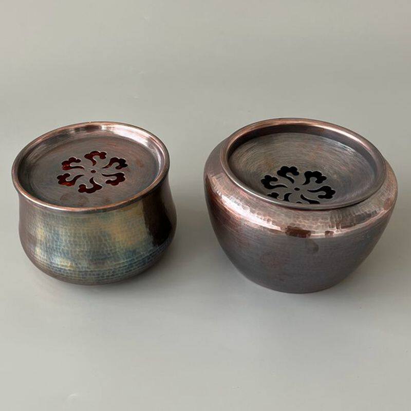 手工烧色紫铜纯铜建水茶洗功夫茶水盂带盖茶盂钵型过滤茶渣缸加厚