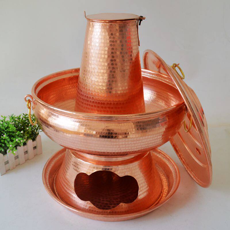 纯铜火锅 木炭加热铜火锅 紫铜老式老北京大号火锅铜锅纯手工加厚