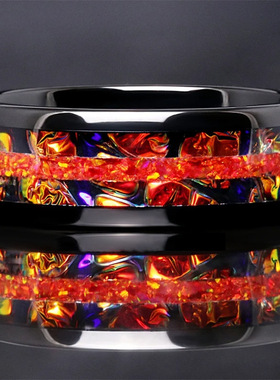 跨境民族风不锈钢戒指彩色三分区玳瑁色高级感饰品批发欧美戒指