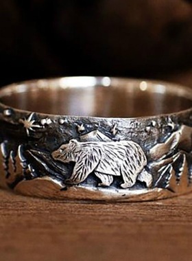 华杰 欧美跨境热卖饰品 男女款可爱熊情侣款复古风对戒 厂家直销