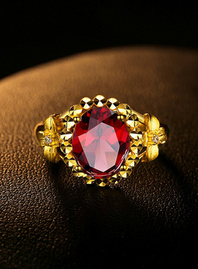 时尚合金戒指女气质仿红宝石镀玫瑰金简约活开口戒指生日礼物复古