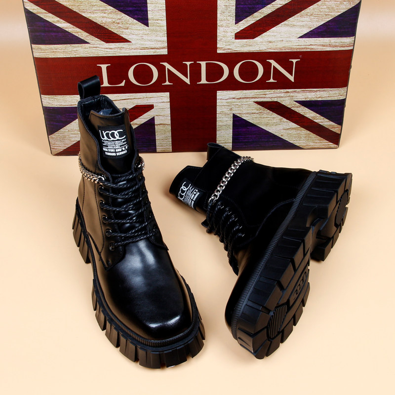 EUROPEAN STATION BRITISH STYLE HIGH-TOP MARTIN BOOTS MENS AUTUMN BREATHABLE PLATFORM SOLE HEIGHTENED LEATHER SHOES SHORT BOOTIES HIGH-TOP BOOTS