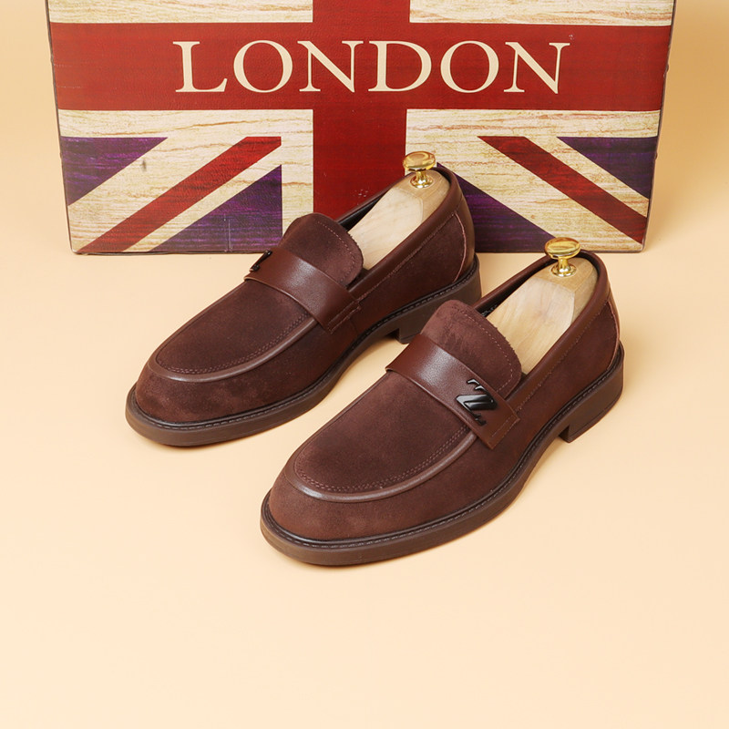 男士反绒皮一脚蹬皮鞋增高乐福鞋