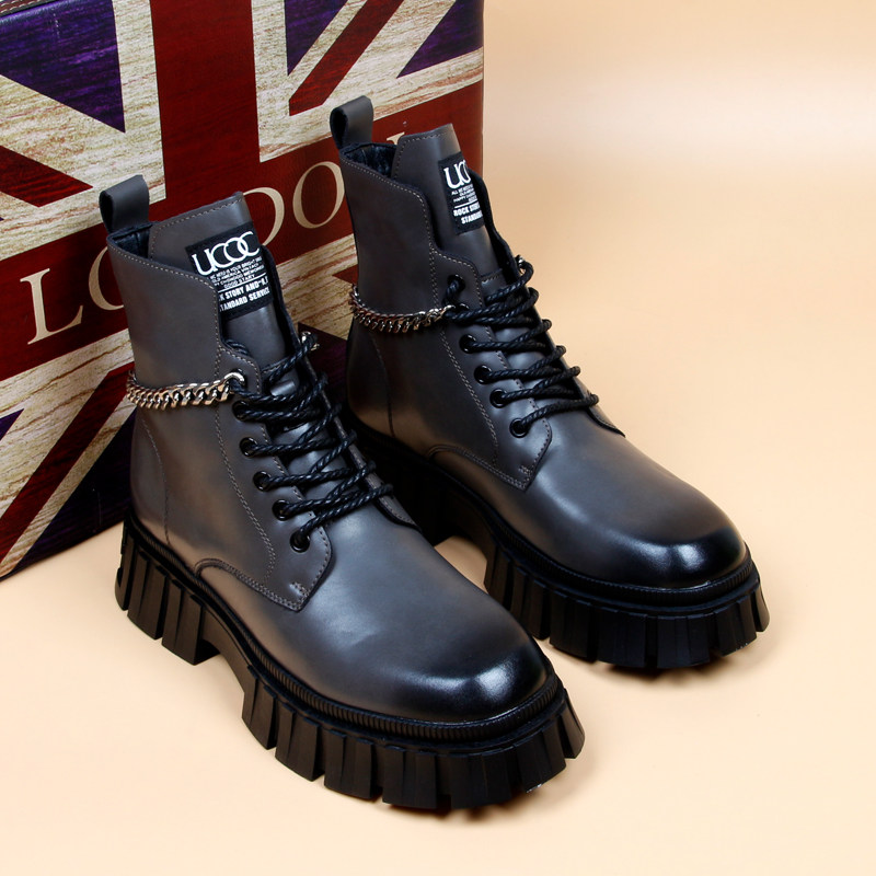 EUROPEAN STATION BRITISH STYLE HIGH-TOP MARTIN BOOTS MENS AUTUMN BREATHABLE PLATFORM SOLE HEIGHTENED LEATHER SHOES SHORT BOOTIES HIGH-TOP BOOTS