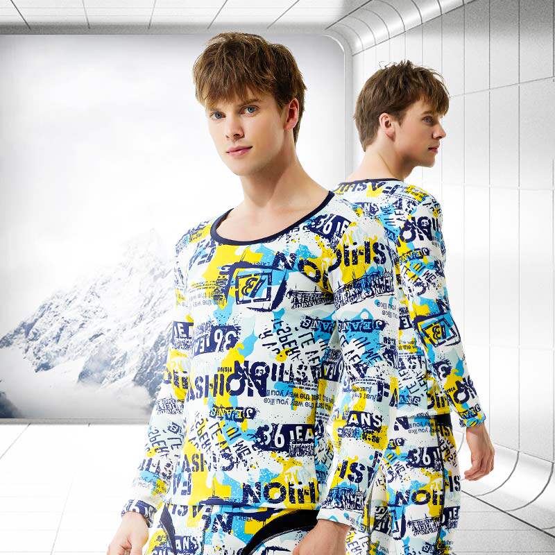 秋冬季男士加绒加厚圆领防寒紧身棉毛衫青年秋衣秋裤保暖内衣套装