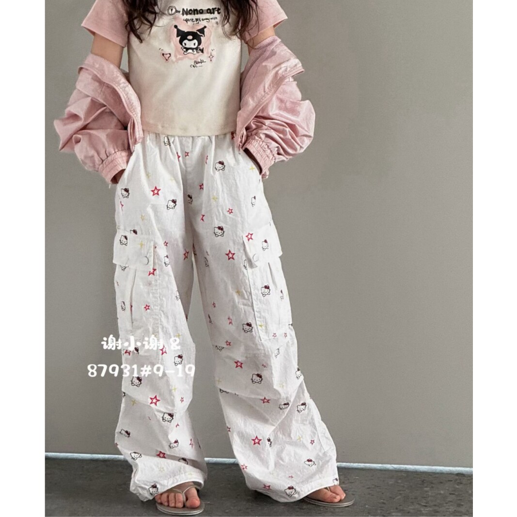 韩版女童装儿童中大童夏季速干裤可爱卡通工装裤休闲运动裤长裤子