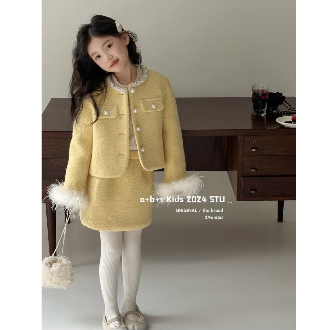 【羽绒！小香风】韩版女童装儿童冬季甜美气质名媛外套短裙套装