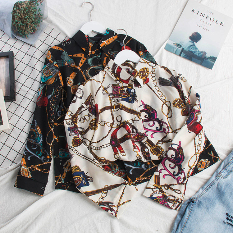 2018秋季新款女装韩版印花长袖衬衫女学生宽松百搭韩范打底衬衣潮在类目 女装/女士精品, 衬衫中 - 来自Buy2taobao.com提供专业的淘宝代购服务