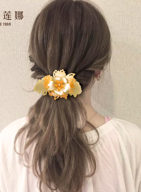 伊泰莲娜橙色双色花弧形拱夹大马尾夹发量多高级感后脑勺发夹发卡