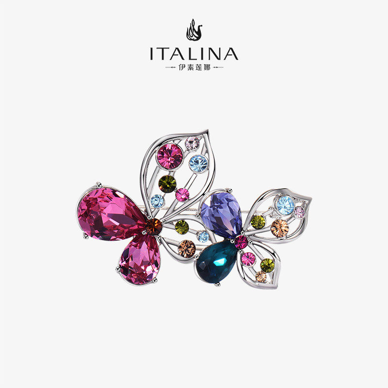 伊泰莲娜正品仿水晶蝴蝶胸针 日韩高级感胸花 女气质高档配饰