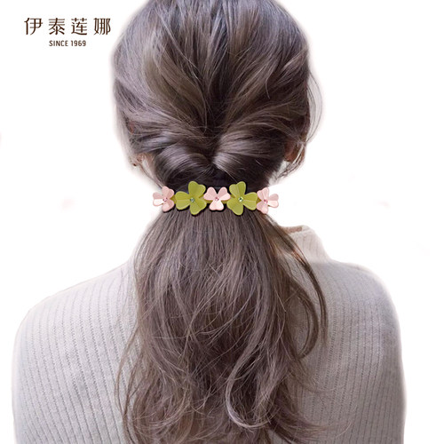 淡雅小花镶钻细长横夹马尾朵朵