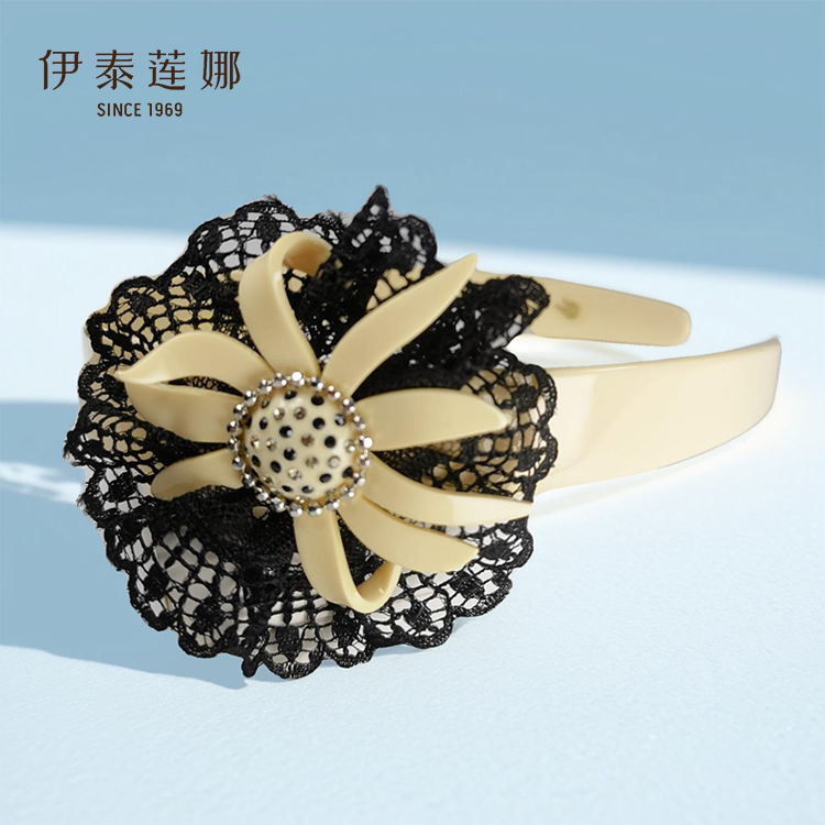 黑蕾丝镶钻花朵醋酸纤维发箍头箍图片