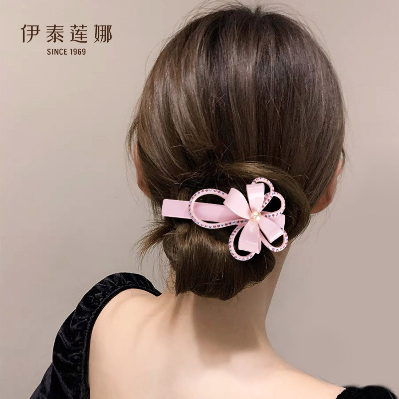 伊泰莲娜大蝴蝶结仿珍珠水晶8CM鉄夹发夹发卡 脑后勺盘发夹头发饰