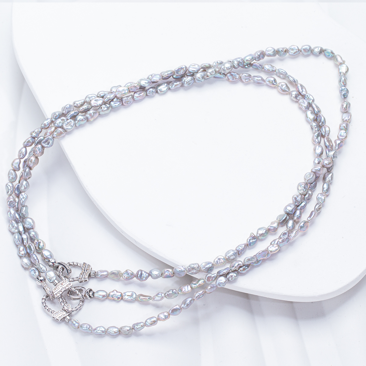 【限售100条】天然淡水无核KESHI冷光银蓝满串项链
