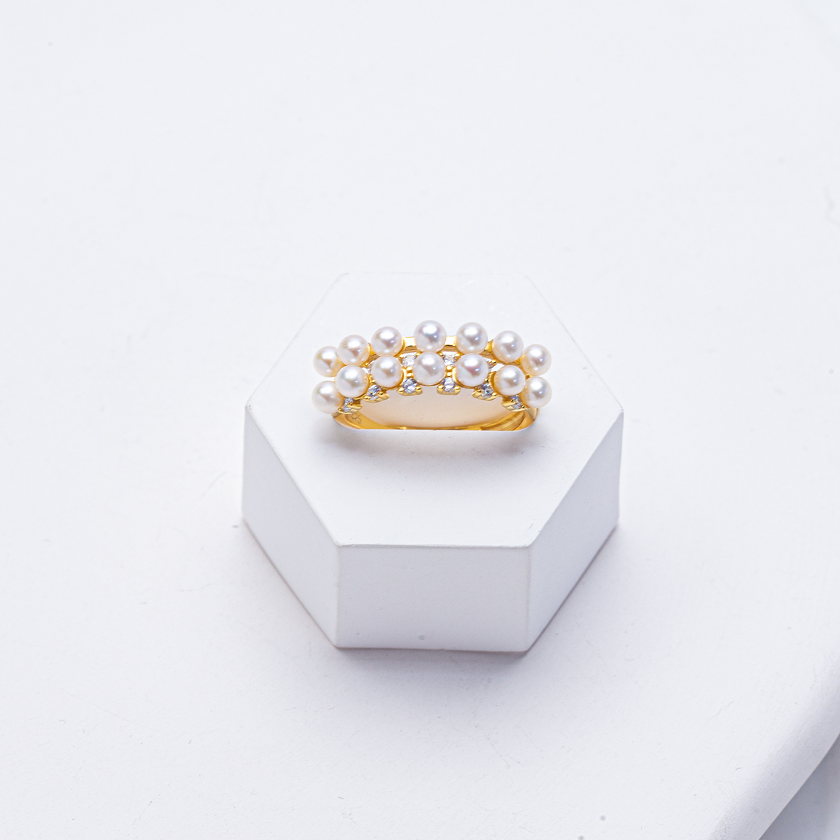 【BABY】天然淡水BABY珍珠手工镶嵌几乎正圆极微瑕满镶嵌开口戒指