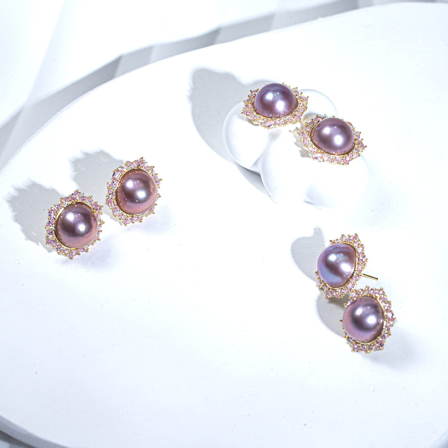 【紫嫣】淡水炫彩马贝6A级耳钉重工精工艺12-13mm