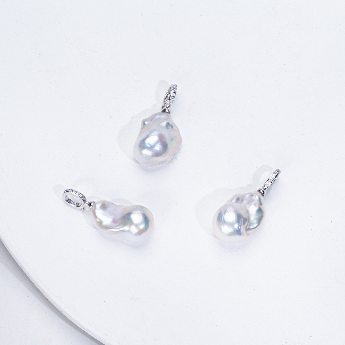 【卷王】天然淡水巴洛克冷色万能扣吊坠S925银扣图片