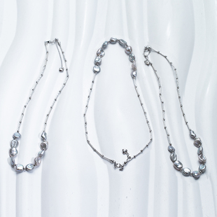 天然淡水野生无核keshi珍珠通体S925项链 花瓣