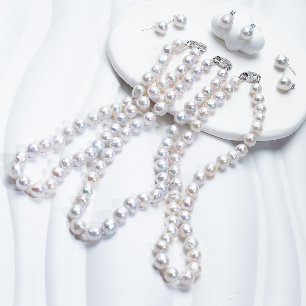 【梦幻圆巴】天然糖纸皱皮巴洛克8-10mm项链耳钉套装